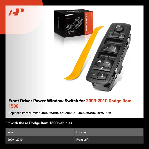 Front Driver Power Window Switch for 2009-2010 Dodge Ram 1500