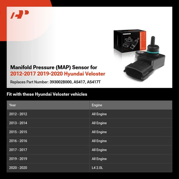 Manifold Pressure (MAP) Sensor for 2012-2017 2019-2020 Hyundai Veloster