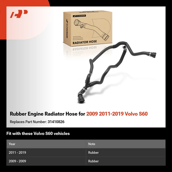 Rubber Engine Radiator Hose for 2009 2011-2019 Volvo S60