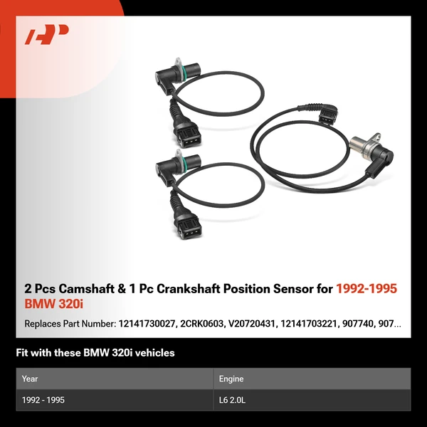 2 Pcs Camshaft & 1 Pc Crankshaft Position Sensor for 1992-1995 BMW 320i