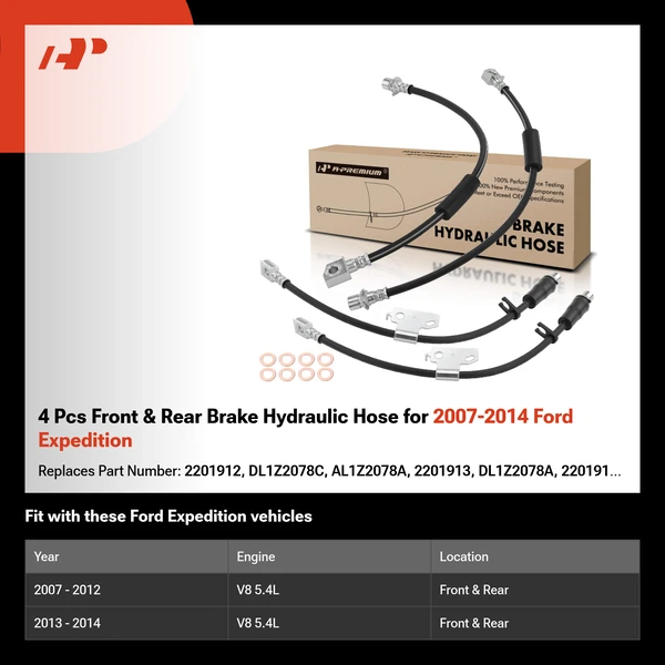 4 Pcs Front & Rear Brake Hydraulic Hose for 2007-2014 Ford Expedition