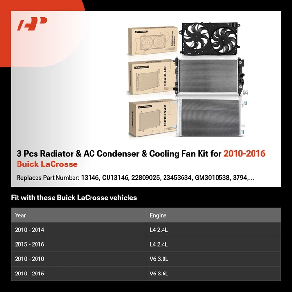 3 Pcs Radiator & AC Condenser & Cooling Fan Kit for 2010-2016 Buick LaCrosse