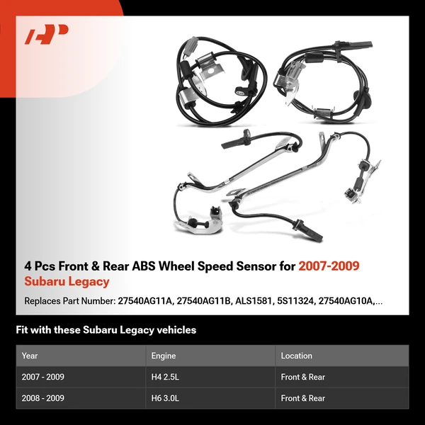4 Pcs Front & Rear ABS Wheel Speed Sensor for 2007-2009 Subaru Legacy