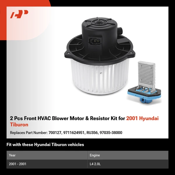 2 Pcs Front HVAC Blower Motor & Resistor Kit for 2001 Hyundai Tiburon