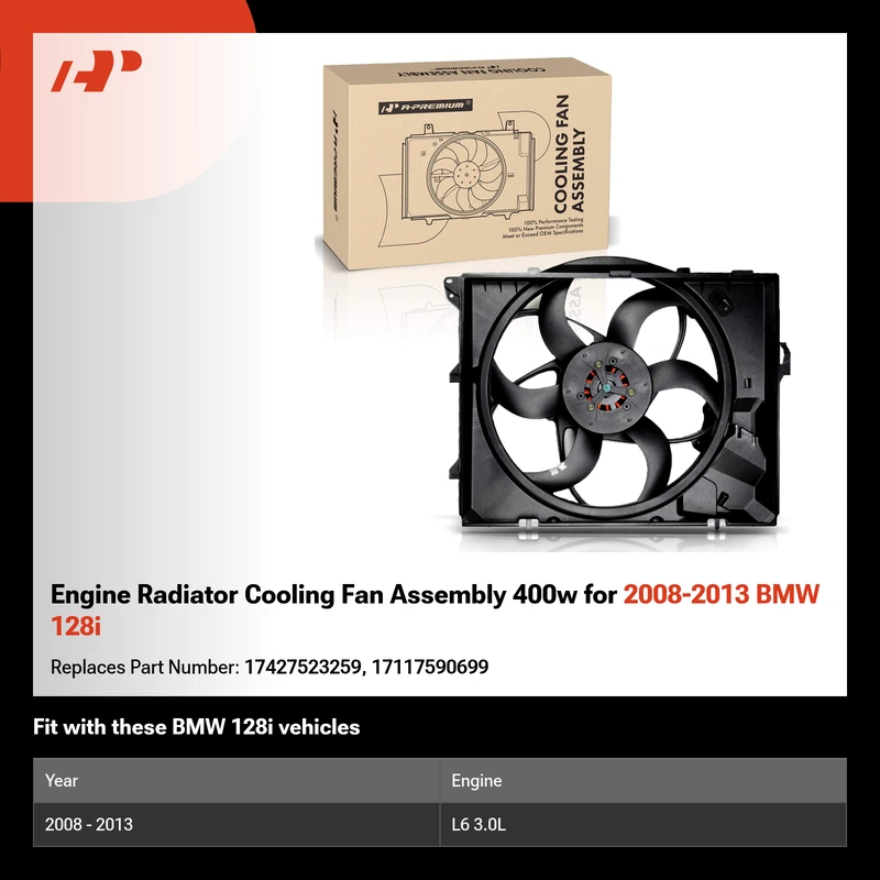 Engine Radiator Cooling Fan Assembly 400w for 2008-2013 BMW 128i