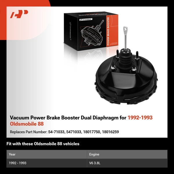 Vacuum Power Brake Booster Dual Diaphragm for 1992-1993 Oldsmobile 88