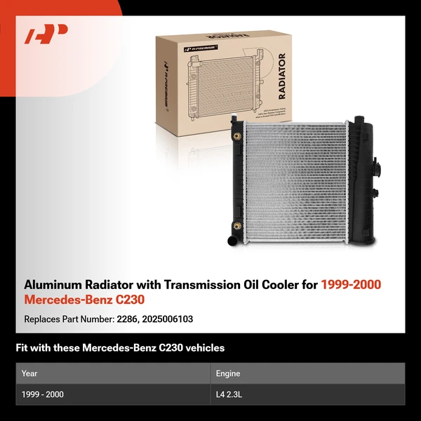 Aluminum Radiator with Transmission Oil Cooler for 1999-2000 Mercedes-Benz C230
