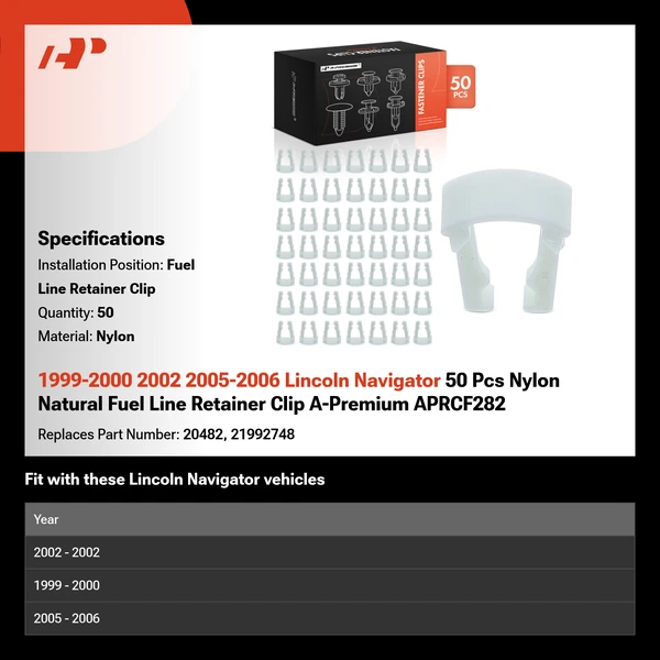 1999-2000 2002 2005-2006 Lincoln Navigator 50 Pcs Nylon Natural Fuel Line Retainer Clip A-Premium APRCF282