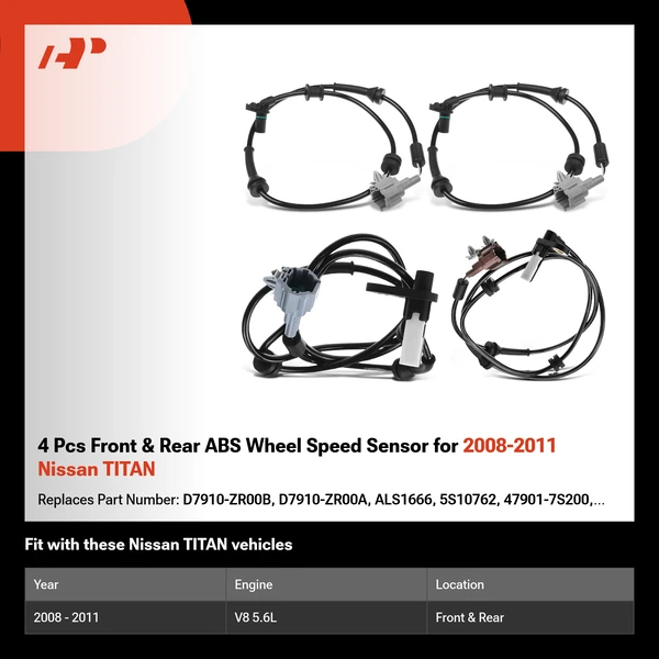 4 Pcs Front & Rear ABS Wheel Speed Sensor for 2008-2011 Nissan TITAN