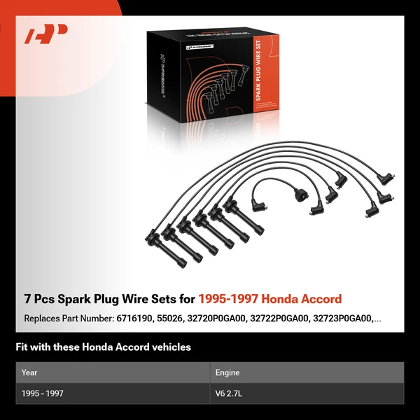 7 Pcs Spark Plug Wire Sets for 1995-1997 Honda Accord