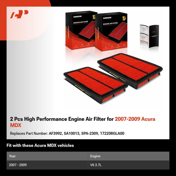 2 Pcs High Performance Engine Air Filter for 2007-2009 Acura MDX