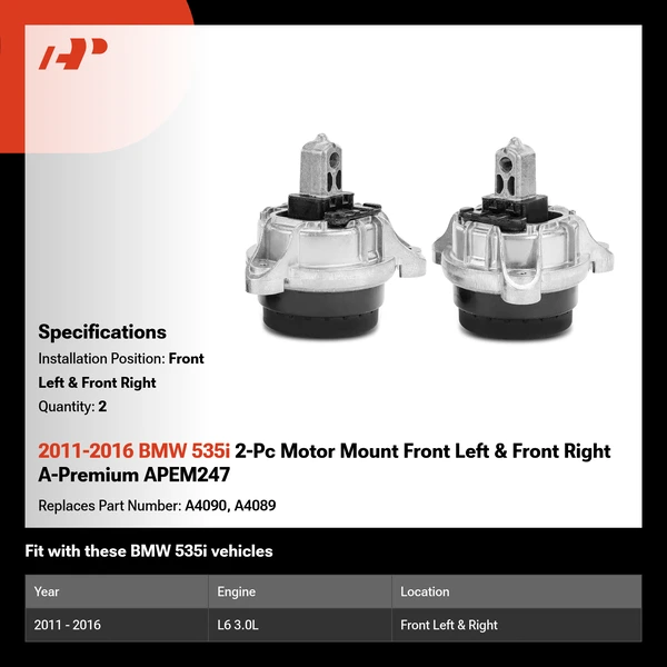 2011-2016 BMW 535i 2-Pc Motor Mount Front Left & Front Right A-Premium APEM247