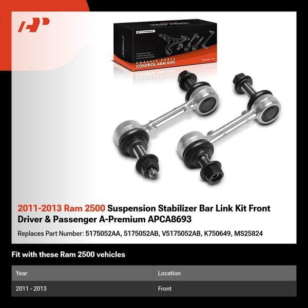 2011-2013 Ram 2500 Suspension Stabilizer Bar Link Kit Front Driver & Passenger A-Premium APCA8693