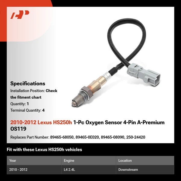 2010-2012 Lexus HS250h 1-Pc Oxygen Sensor 4-Pin A-Premium OS119