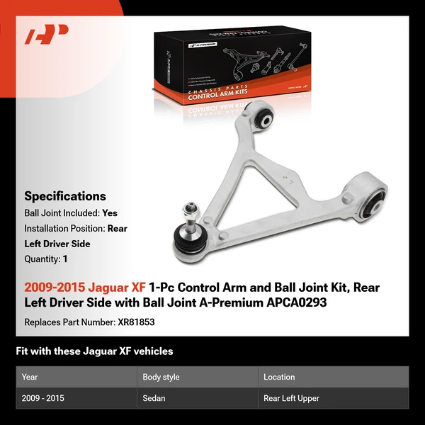 2009-2015 Jaguar XF 1-Pc Control Arm and Ball Joint Kit, Rear Left Driver Side with Ball Joint A-Premium APCA0293