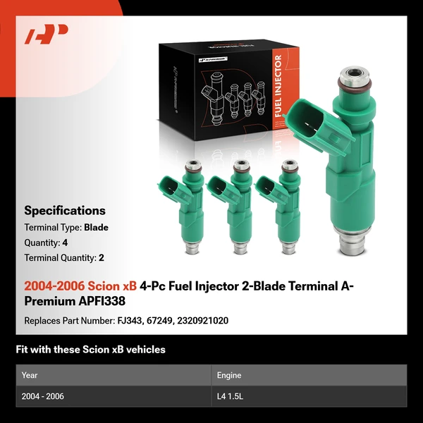 2004-2006 Scion xB 4-Pc Fuel Injector 2-Blade Terminal A-Premium APFI338