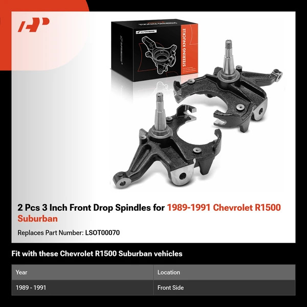 2 Pcs 3 Inch Front Drop Spindles for 1989-1991 Chevrolet R1500 Suburban