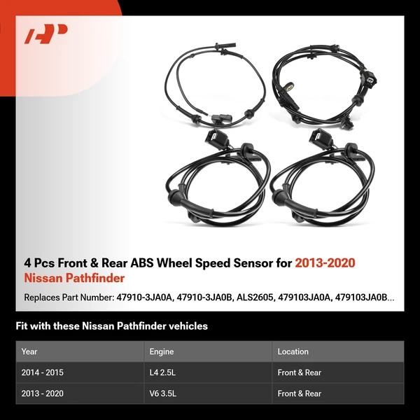 4 Pcs Front & Rear ABS Wheel Speed Sensor for 2013-2020 Nissan Pathfinder