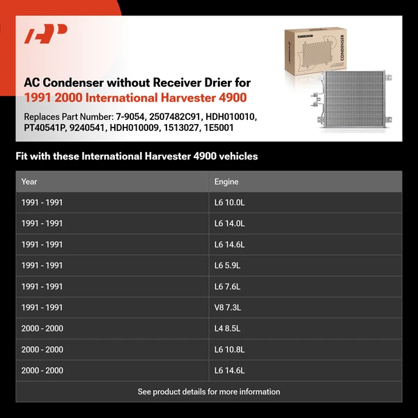 AC Condenser without Receiver Drier for 1991 2000 International Harvester 4900