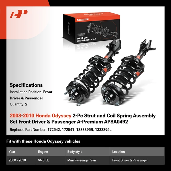 2008-2010 Honda Odyssey 2-Pc Strut and Coil Spring Assembly Set Front Driver & Passenger A-Premium APSA0492