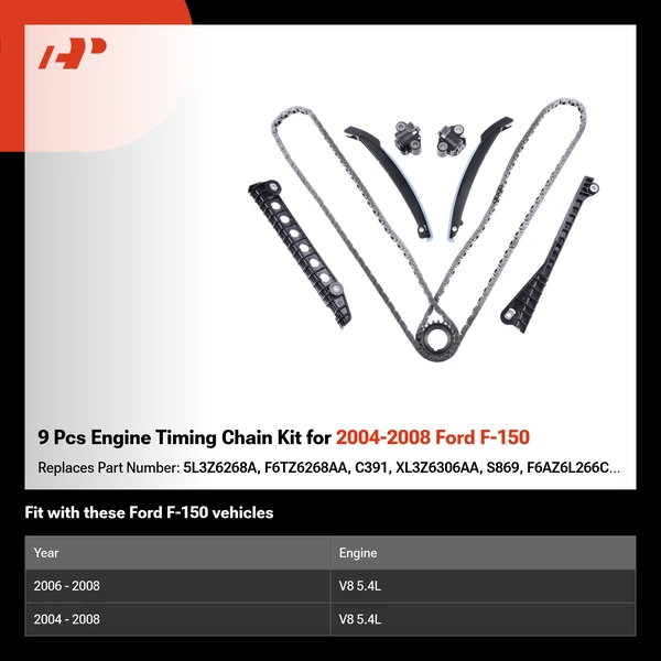 9 Pcs Engine Timing Chain Kit for 2004-2008 Ford F-150