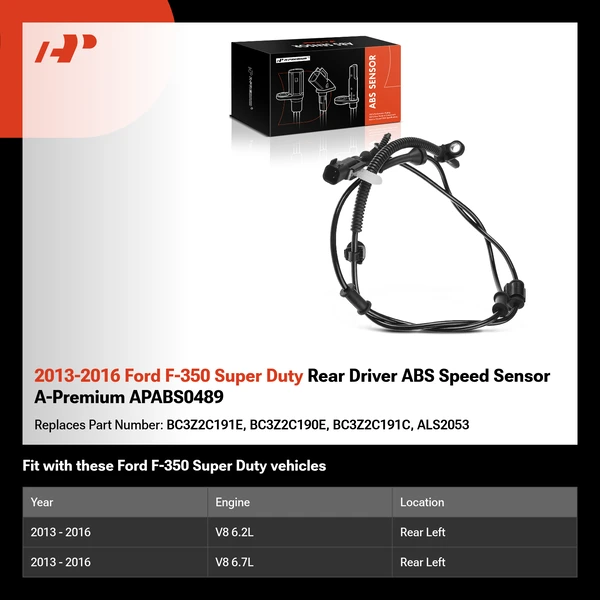 2013-2016 Ford F-350 Super Duty Rear Driver ABS Speed Sensor A-Premium APABS0489