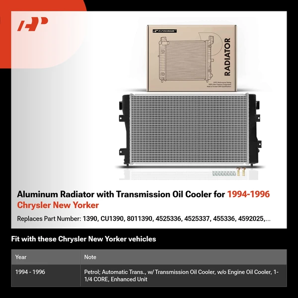 Aluminum Radiator with Transmission Oil Cooler for 1994-1996 Chrysler New Yorker