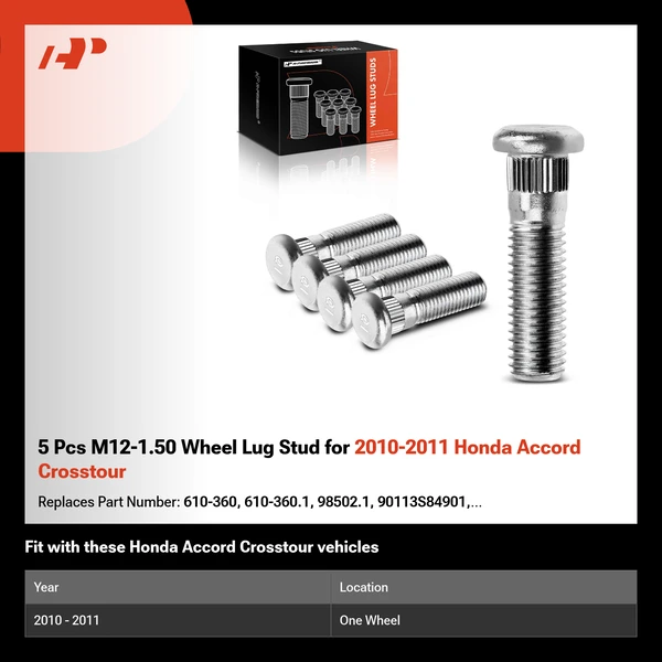 5 Pcs M12-1.50 Wheel Lug Stud for 2010-2011 Honda Accord Crosstour