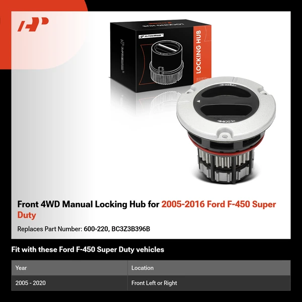 Front 4WD Manual Locking Hub for 2005-2016 Ford F-450 Super Duty