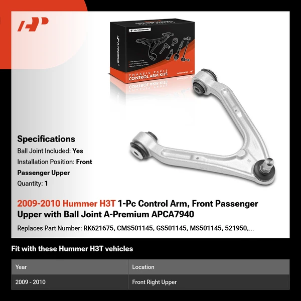 2009-2010 Hummer H3T 1-Pc Control Arm, Front Passenger Upper with Ball Joint A-Premium APCA7940