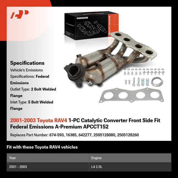 2001-2003 Toyota RAV4 1-PC Catalytic Converter Front Side Fit Federal Emissions A-Premium APCCT152