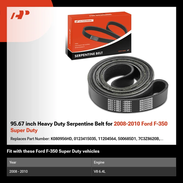 95.67 inch Heavy Duty Serpentine Belt for 2008-2010 Ford F-350 Super Duty