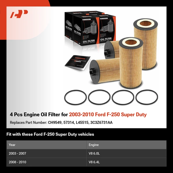 4 Pcs Engine Oil Filter for 2003-2010 Ford F-250 Super Duty
