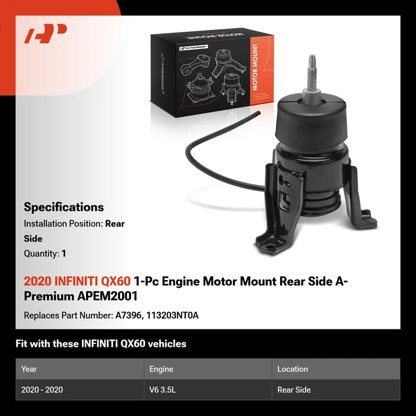 2020 INFINITI QX60 1-Pc Engine Motor Mount Rear Side A-Premium APEM2001