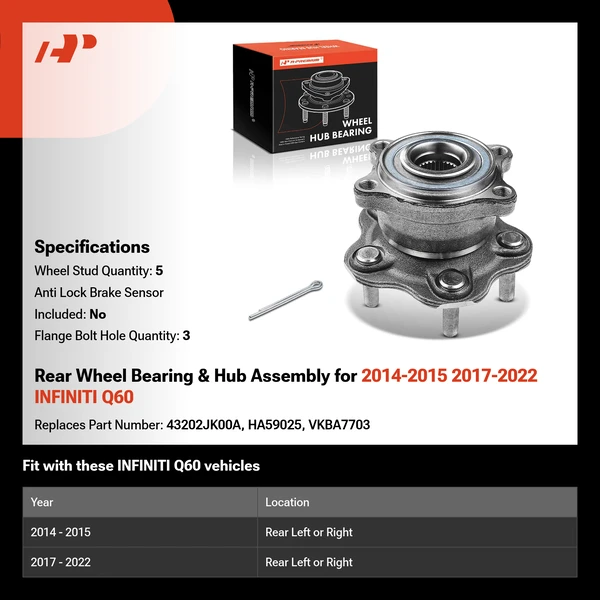 Rear Wheel Bearing & Hub Assembly for 2014-2015 2017-2022 INFINITI Q60