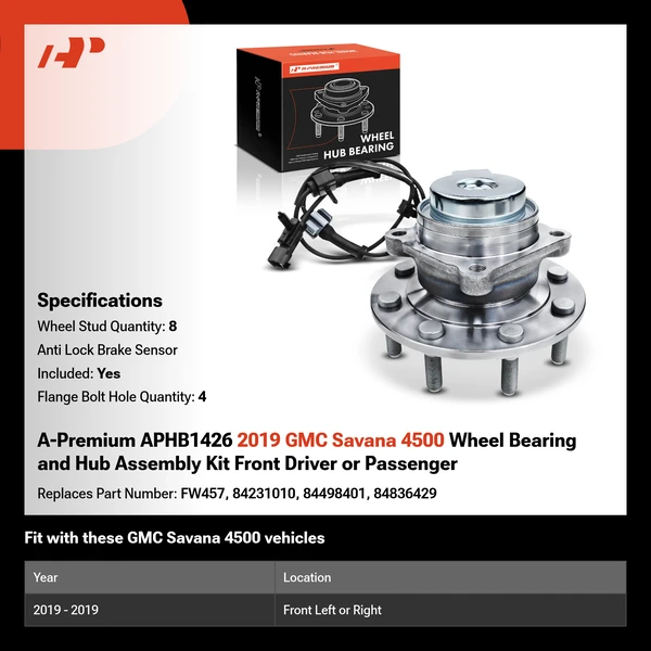 A-Premium APHB1426 2019 GMC Savana 4500 Wheel Bearing and Hub Assembly Kit Front Driver or Passenger