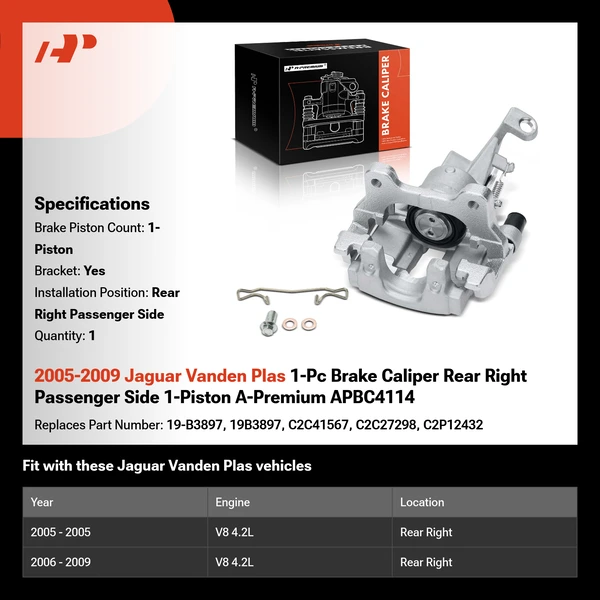 2005-2009 Jaguar Vanden Plas 1-Pc Brake Caliper Rear Right Passenger Side 1-Piston A-Premium APBC4114