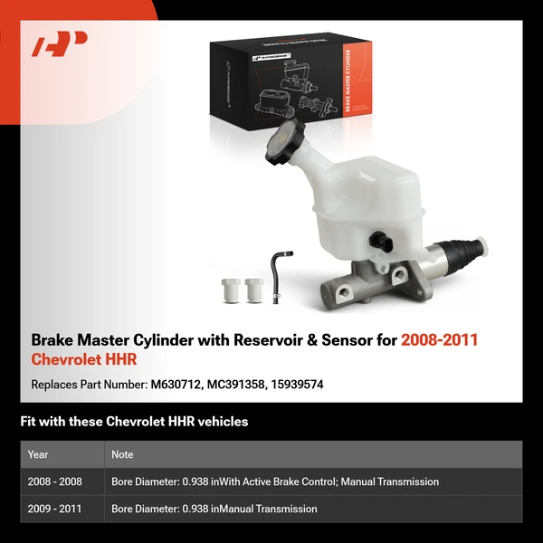 Brake Master Cylinder with Reservoir & Sensor for 2008-2011 Chevrolet HHR