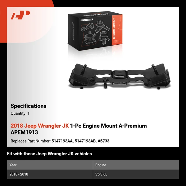 2018 Jeep Wrangler JK 1-Pc Engine Mount A-Premium APEM1913