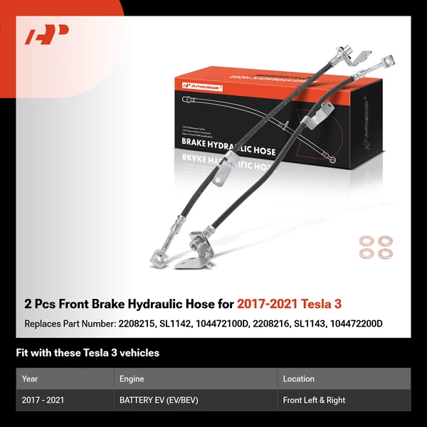 2 Pcs Front Brake Hydraulic Hose for 2017-2021 Tesla 3