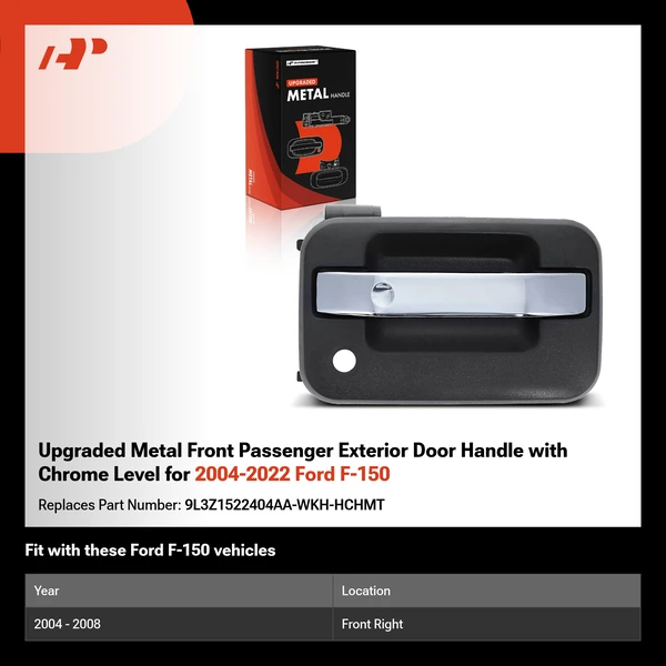 Upgraded Metal Front Passenger Exterior Door Handle with Chrome Level for 2004-2022 Ford F-150
