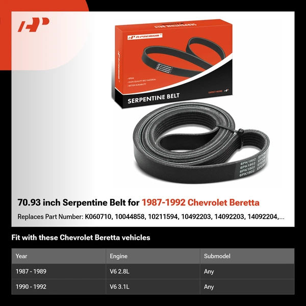 70.93 inch Serpentine Belt for 1987-1992 Chevrolet Beretta