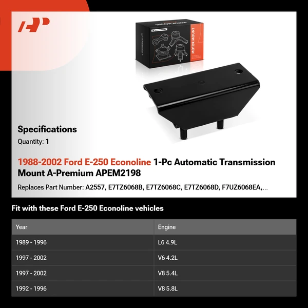 1988-2002 Ford E-250 Econoline 1-Pc Automatic Transmission Mount A-Premium APEM2198