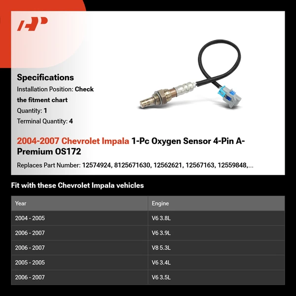 2004-2007 Chevrolet Impala 1-Pc Oxygen Sensor 4-Pin A-Premium OS172