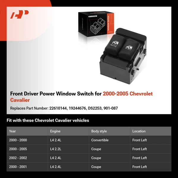 Front Driver Power Window Switch for 2000-2005 Chevrolet Cavalier