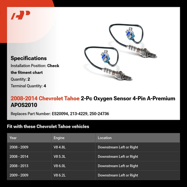 2008-2014 Chevrolet Tahoe 2-Pc Oxygen Sensor 4-Pin A-Premium APOS2010