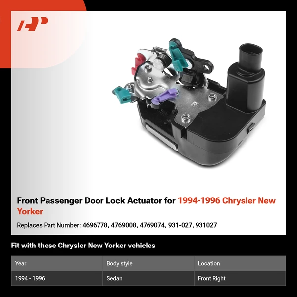 Front Passenger Door Lock Actuator for 1994-1996 Chrysler New Yorker