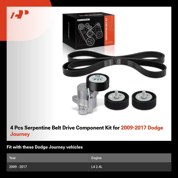 4 Pcs Serpentine Belt Drive Component Kit for 2009-2017 Dodge Journey