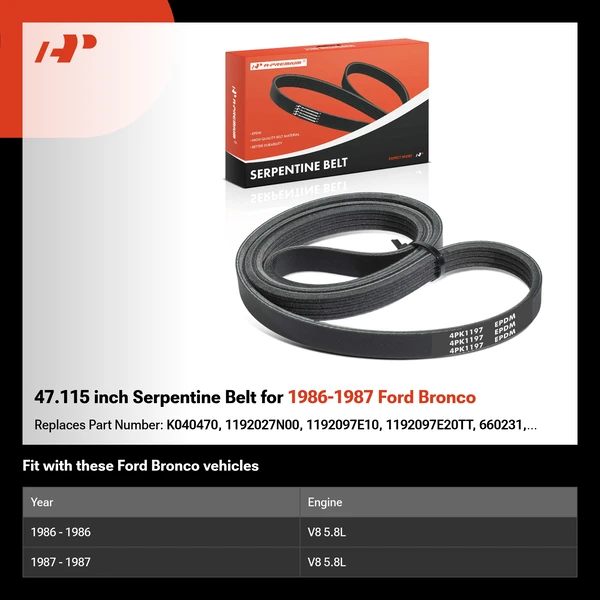 47.115 inch Serpentine Belt for 1986-1987 Ford Bronco