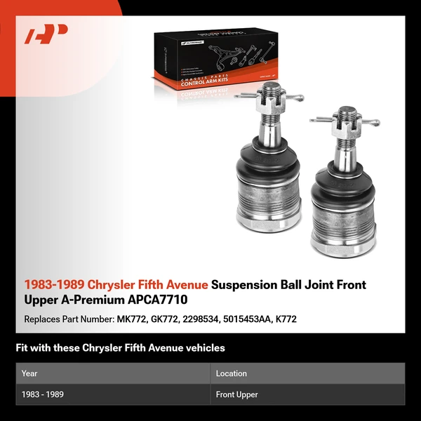 1983-1989 Chrysler Fifth Avenue Suspension Ball Joint Front Upper A-Premium APCA7710